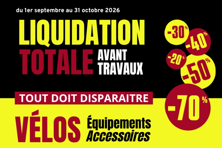 Liquidation totale avant travaux magasin vélo Mondovélo Lattes